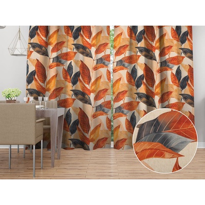 Biante Dekorační závěs Elen PM-131 Velké podzimní listy na režném - šířka 140 cm 140x260 cm