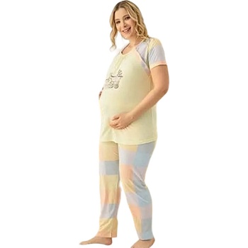 Image 1 of Макси Пижама за кърмачки в жълто с цветно каре