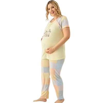 Макси Пижама за кърмачки в жълто с цветно каре