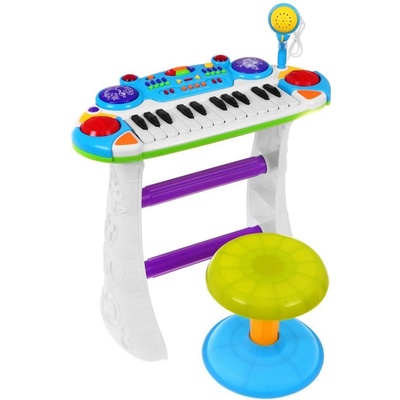 Inlea4Fun dětské klávesy s mikrofonem a židlí MUSICAL KEYBORD modré