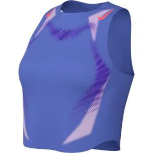 Nike Дамски потник с широка презрамка Nike Women's AeroSwift DF ADV Cropped Running Tank Top - Sapphire / Hot Lava / Hot Lava (916-7160-0113)