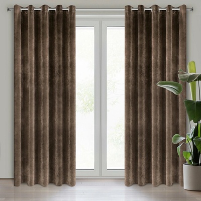 Eurofirany Záves 140x250 cm zamatový hnedý na kovové krúžky VILLA