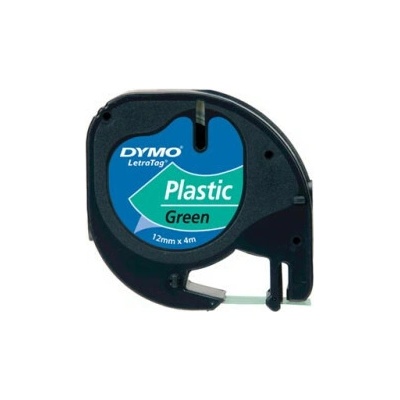Originálny páska do tiskárny Dymo štítků, Dymo, 91204, S0721640, černý tisk/zelený podklad, 4m, 12mm, LetraTag plastová páska