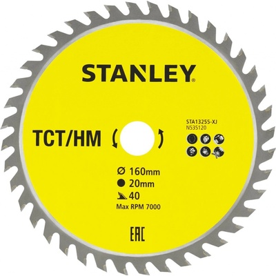 Stanley 13255 Pilový kotouč TCT/HM pro příčné řezy 160 x 20 mm, 40 zubů