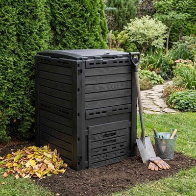vidaXL Градински компостер Черно 59, 5 x 60 x 81, 5 см 280 l 100% ПП (42033415)