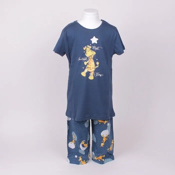 Image 1 of Детска памучна пижама в тъмносин цвят с жирафче