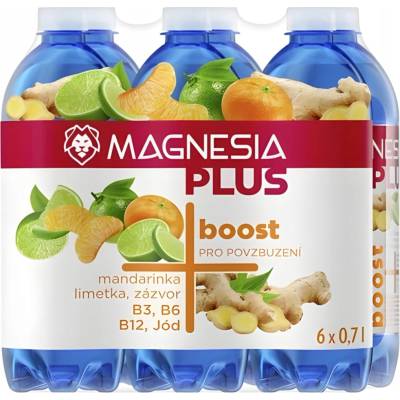 Magnesia Plus Boost mandarinka limetka zázvor jemně perlivá 6 x 0,7 l