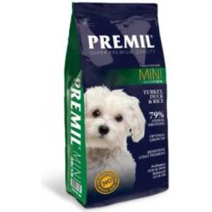 PREMIL Super Premium Mini - пълноценна храна за пораснали кучета от мини породи, не променя пигментацита на козината, с пуйка, патица и риба тон, 3 кг - Сърбия