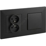 Legrand Legrand-Двойна домашна контактна розетка и еднополюсен ключ с рамка NILOE STEP 250V в черно (LR0034B)