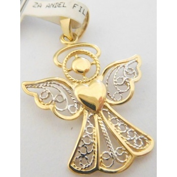 Klenoty Budín Gravírovaný zlatý andělíček ze žlutého a bílého zlata přívěsek HK3168