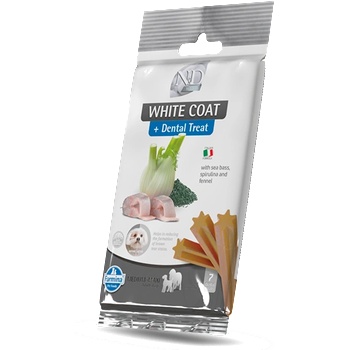 Farmina N&D WHITE DOG Dental Treat Sea Bass, Fennel & Spirulina Adult Medium & Maxi монопротеинови дентални лакомства за кучета с бяла козина от средни и едри породи с лаврак, фенел и спирулина 100gr