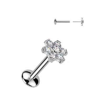 Šperky4U Piercing do brady kytička PUSH IN labreta TITAN s Moissanity 0.015ct TM010