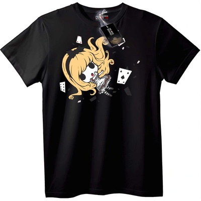 NOONEBRAND Тениска Аниме Череп и Карти - 2XL, Black