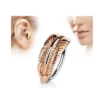 Šperky4U zlacený piercing do nosu/ucha s peříčkem N0077-RD