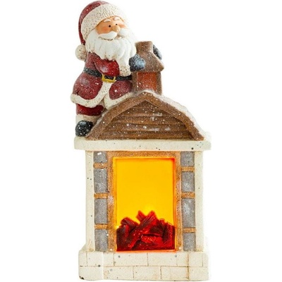 MagicHome Dekorace Vánoce Santa s krbem 9 LED 3xAA keramika 27,50x19x51 cm