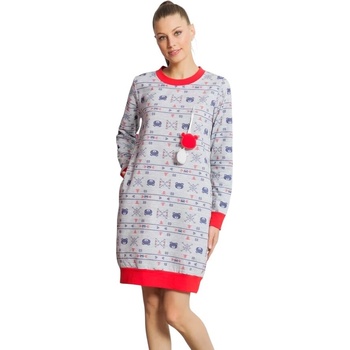 Светлосива ватирана нощница с дълъг ръкав