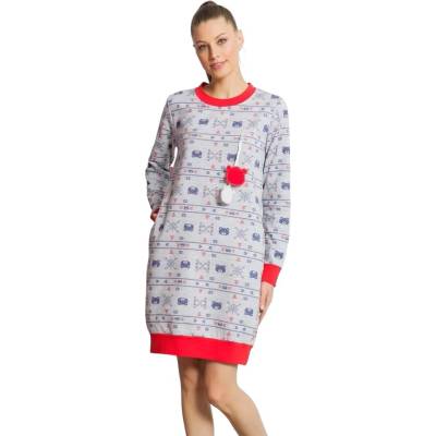 Светлосива ватирана нощница с дълъг ръкав