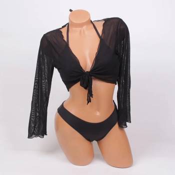 Image 1 of Стилен черен бански с болеро от тюл - чашка В