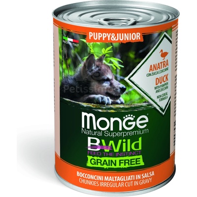 Monge BWild Grain Free Puppy & Junior консерва за кучета - патешко с тиква и тиквичка 400 г