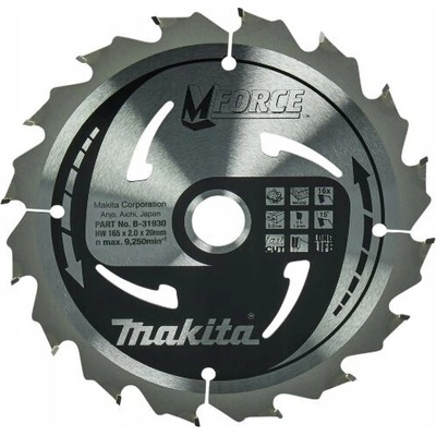 Řezný kotouč na dřevo, 165x20mm, 16 zubů, MFORCE, Makita [B-31930]