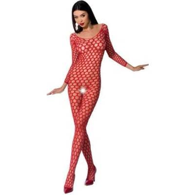 Bodystocking s velkými oky a rukávy BS077 červený