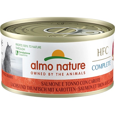 Almo Nature 24х70г HFC Complete Almo Nature, консервирана храна за котки - сьомга и риба тон с моркови