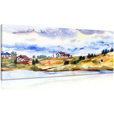 Obraz akvarel vesnice - 120x60