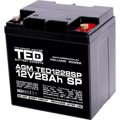 Ted electric Оловна батерия AGM 12V / 26 Ah/28, 5Ah - 166 / 176 / 125mm терминал F13(M5) TED ELECTRIC (TED-12V-26AH)