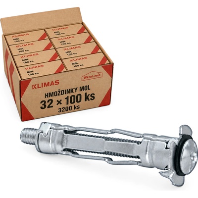 Klimas Wkret-Met 4x25mm - 1 Kartón (32x100 ks) - Hmoždinka rozperná oceľová do sadrokartónu "MOLLY", MOL