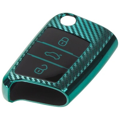 TPU obal pro klíč Škoda, VW, Seat, carbon zelený, 484VW122CG