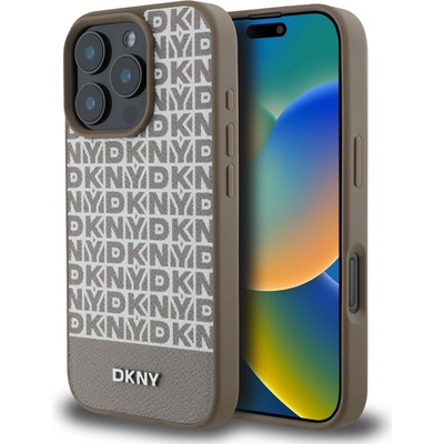 DKNY PU Leather Repeat Pattern Bottom Stripe MagSafe pre iPhone 16 Pro Max Brown