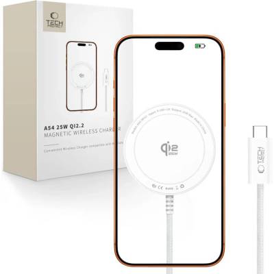 Tech-Protect A54 MAGNETIC MAGSAFE безжично зарядно устройство 25 W Qi2.2, бяло