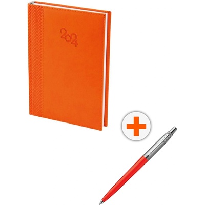 Parker Комплект календар-бележник Spree - Оранжев, с химикалка Parker Royal Jotter Originals 80s, червена