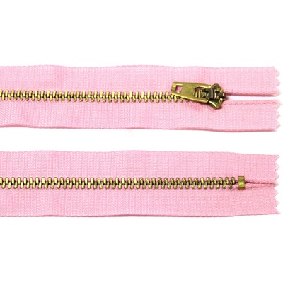 Kovový zip no.3 nerozepínací 14cm světle růžový (zlaté zoubky)