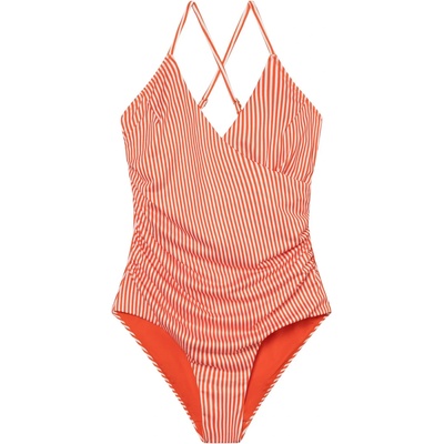 DEDICATED Дамски бански костюм DEDICATED Women's Wrap Swimsuit Klinte Swimsuit - Thin Stripe Grenadine Red - размер XL (150-1515-1215)