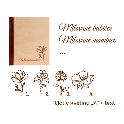GEDEON Fotoalbum na fotorůžky 24x29 cm 40 stran Wood bronze GRAVÍR Rozměr: Rozměr nad 225 cm2, Motiv gravíru: Motiv květiny "X" + text
