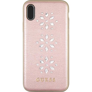 GUESS Studs and Sparkles Leather Hard Case - дизайнерски кожен кейс за iPhone XS, iPhone X (розово злато)