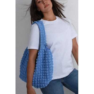 Pieces LÁTKOVÁ kabelka WAFFLE bag MODRÁ