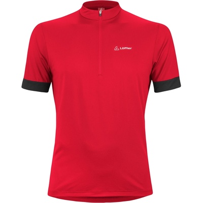 Löffler Мъжка фланелка с къс ръкав за колоездене Löffler Bike Shirt Half-Zip Pukka Cycling jersey - Red / Black - размер 58 (EU) (056-3502-0716)