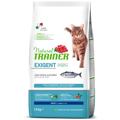 Natural Trainer Exigent Adult Cat with Blue Fish - храна за капризни котки, над 1 година, с Лефер - 1, 5 кг, Италия - 924926