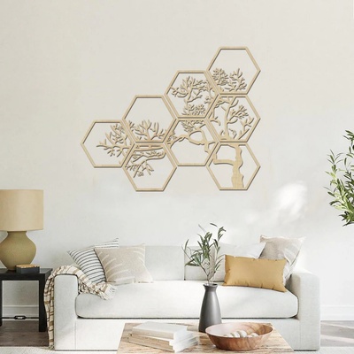 dřevo života Dřevěný strom na zeď HEXAGON Zvolte barvu dekoru: Javor, Rozměry (cm): 110x88
