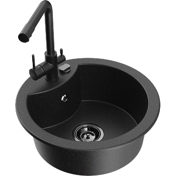 Mexen Diego еднокамерен гранитен мивка с кухненски смесител Duero, черен/сребърен металик - 6512-73-671600-70-B (6512-73-671600-70-B)