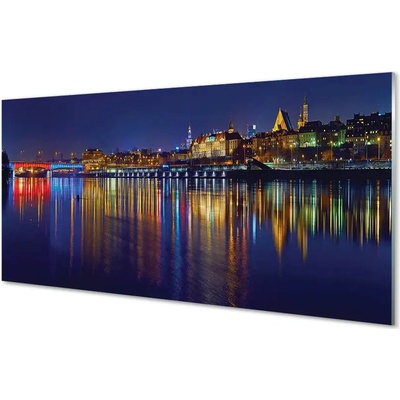Skleněný panel Varšava město noc řeka most 100x50 cm