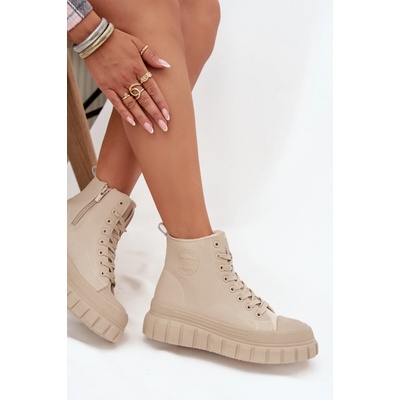 Big Star Shoes Zateplené dámske tenisky na platforme z ekokože krémová
