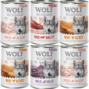 Wolf of Wilderness 6х400г Free-Range Meat Adult Wolf Of Wilderness, консервирана храна за кучета, смесена опаковка