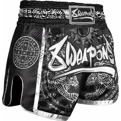 8 Weapons Fairtex Muay Thai šortky Carbon SAK YANT TIGERS čierna/biela
