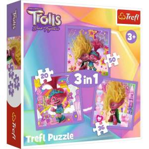 Trefl - Puzzle 3v1 Trolls 3: Meet the happy Trolls - 1 - 39 piese