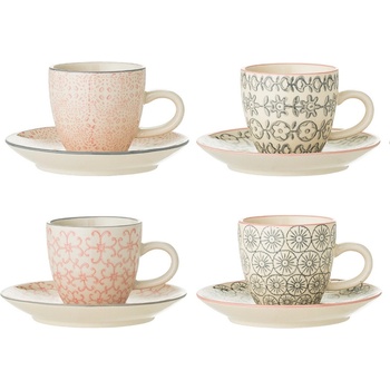 Bloomingville Чаши на столче за еспресо Cécile с чинийки 4 бр (21100645)