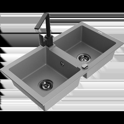 Mario двоен мивка гранитна с кухненски смесител Rita, сив - 6504-71-670300-70-B (6504-71-670300-70-B)