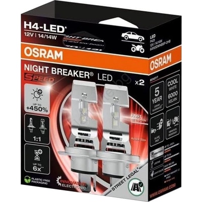 OSRAM КОМПЛЕКТ ОТ 2 LED автомобилни крушки NIGHT BREAKER SPEED H4 P43T/14W/12V 6000K - Osram (OA0098)